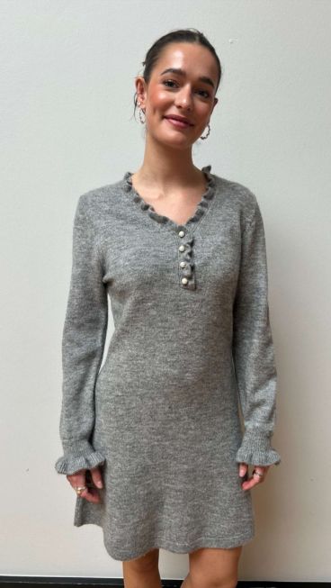 JDYLETTY L/S V-NECK FRILL DRESS KNT