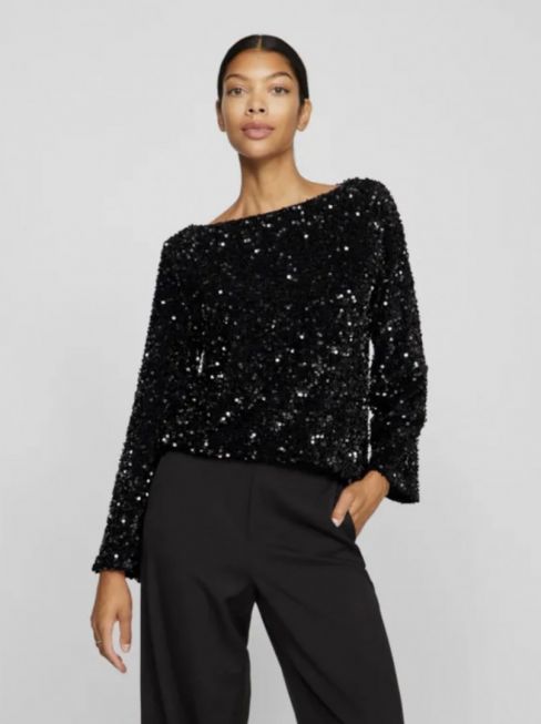 VIFAITH BOAT NECK L/S SEQUIN TOP/VOL