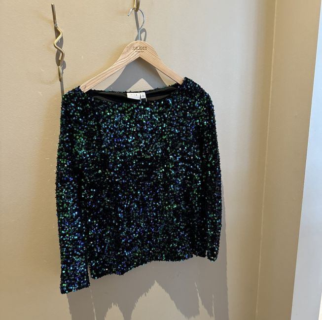 VIFAITH BOAT NECK L/S SEQUIN TOP/VOL